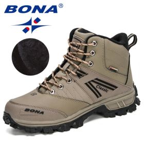 BONA 2022 New Arrival Hiking Shoes Men Outdoor Trekking Shoes Trainers Sports Sneakers Man Mountain Climbing Footwear Masculino (Color: Medium grey black)